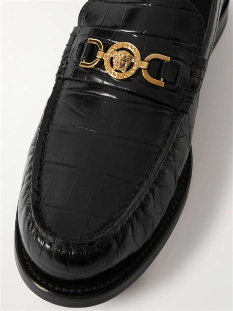 versace collection black patent leather dress shoes loafers|VERSACE Horsebit.